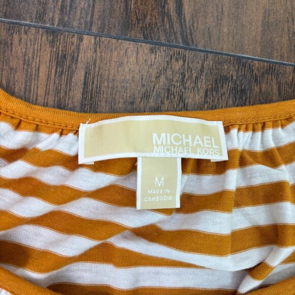 Michael Michael Kors Top Medium Orange White Striped Bell Sleeve Shirt Women's - Picture 11 of 12